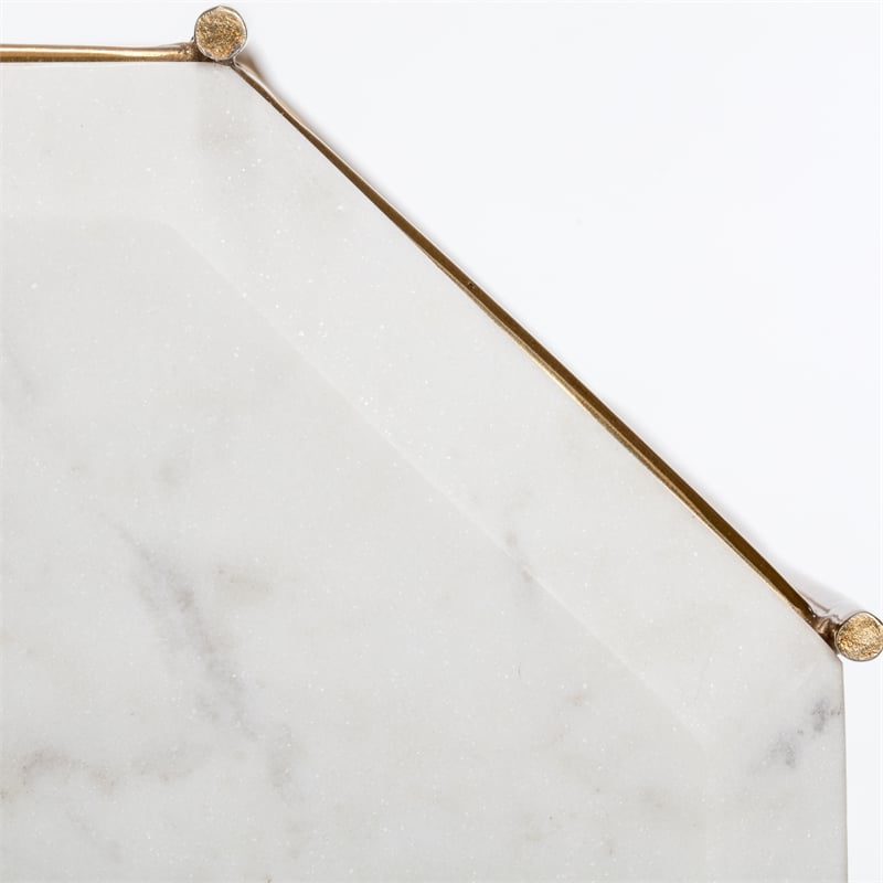 Finch Colton Solid Marble Top Accent Table with Gold Metal Base White Gold