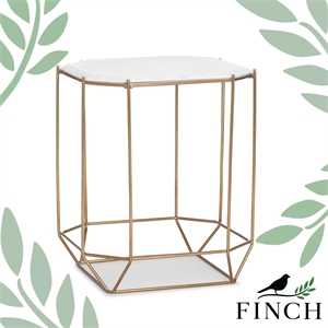 finch colton solid marble top accent table with gold metal base white gold