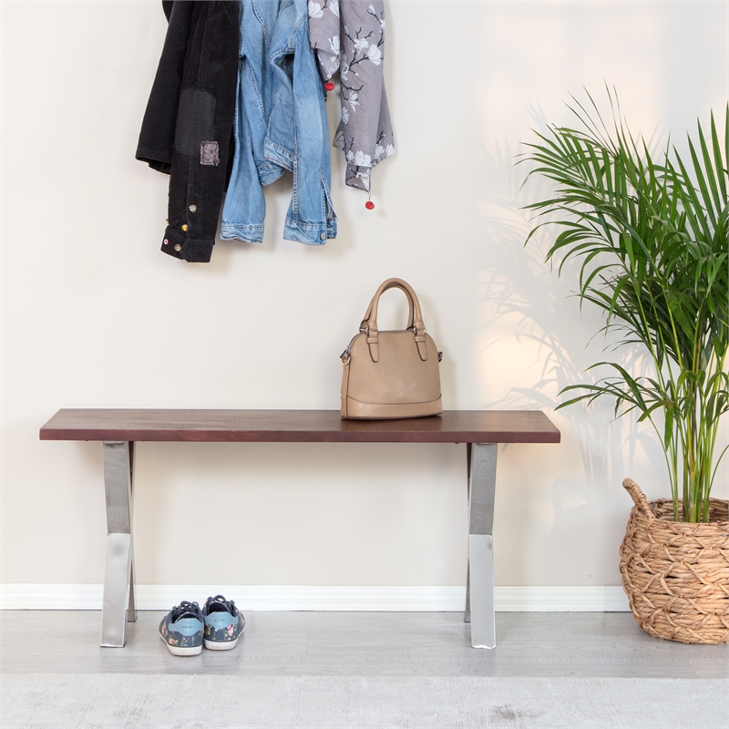 Finch Hamilton Wood and Metal Bench Dark Walnut Brown