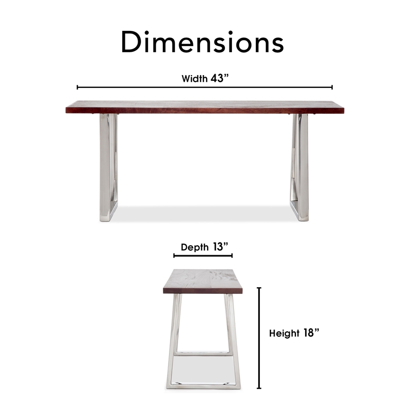Finch Lionel Wood and Stainless Steel Metal Bench Dark Walnut Brown