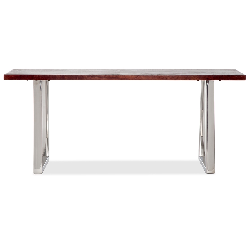 Finch Lionel Wood and Stainless Steel Metal Bench Dark Walnut Brown