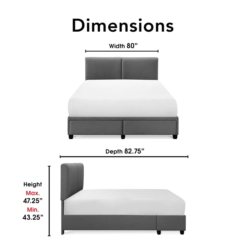 Finch Maxwell Storage Bed with Adjustable Height Headboard King Size Dark Gray