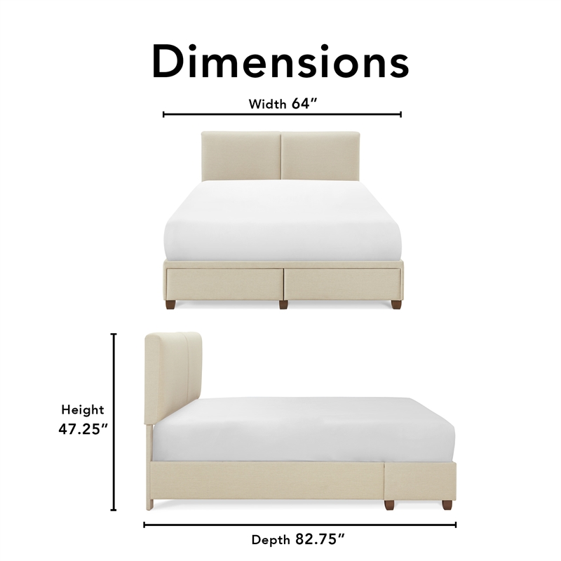 Finch Maxwell Storage Bed with Adjustable Height Headboard Queen Size Beige