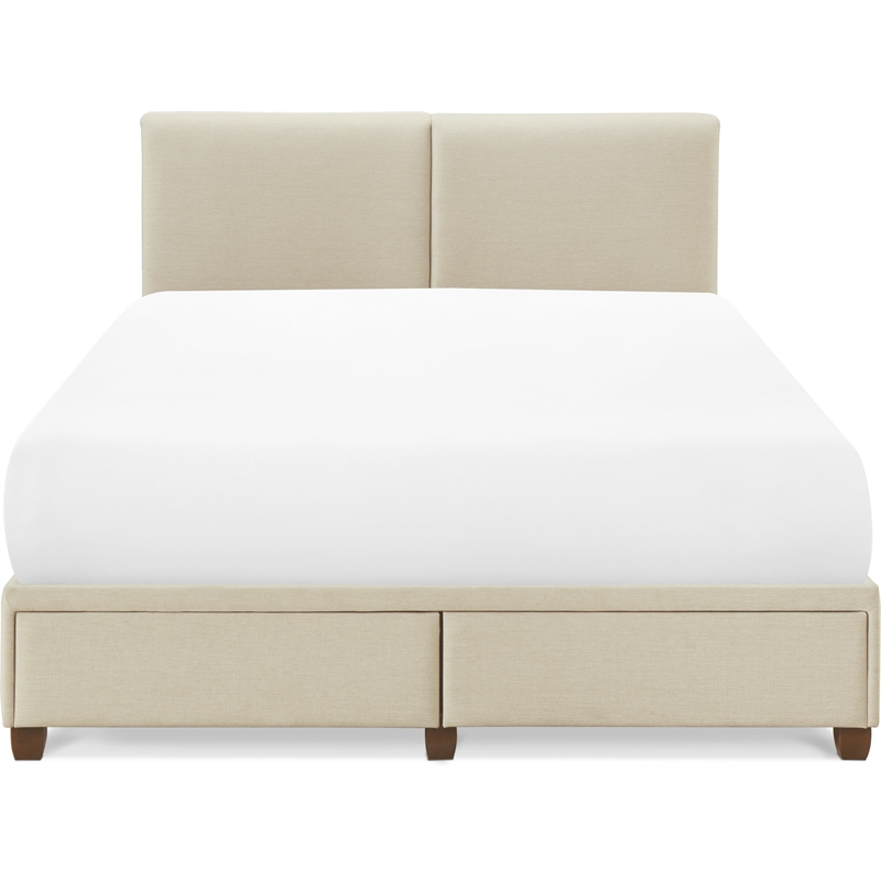 Finch Maxwell Storage Bed with Adjustable Height Headboard Queen Size Beige