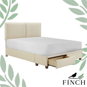 finch maxwell storage bed with adjustable height headboard queen size beige