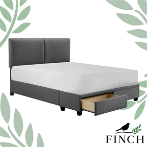 finch maxwell storage bed with adjustable height headboard queen size dark gray