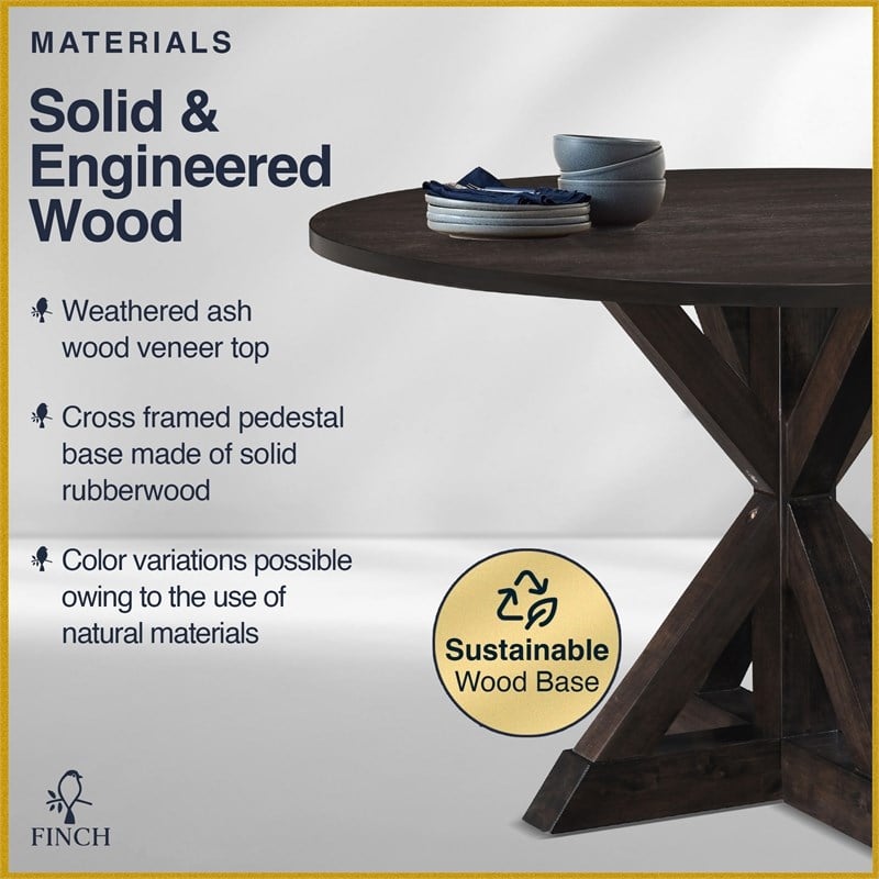 Finch Alfred Round Dining Table Rustic Dark Brown