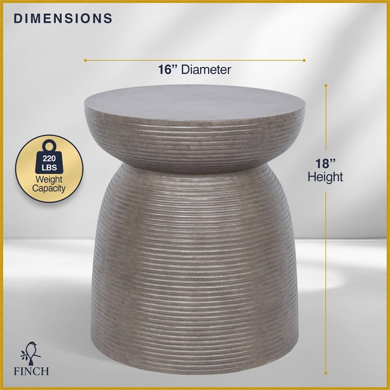 Finch Clayton Cement Pedestal Side Table with Modern Hourglass Design Gray