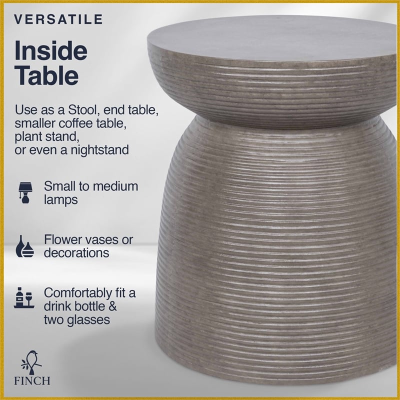 Finch Clayton Cement Pedestal Side Table with Modern Hourglass Design Gray