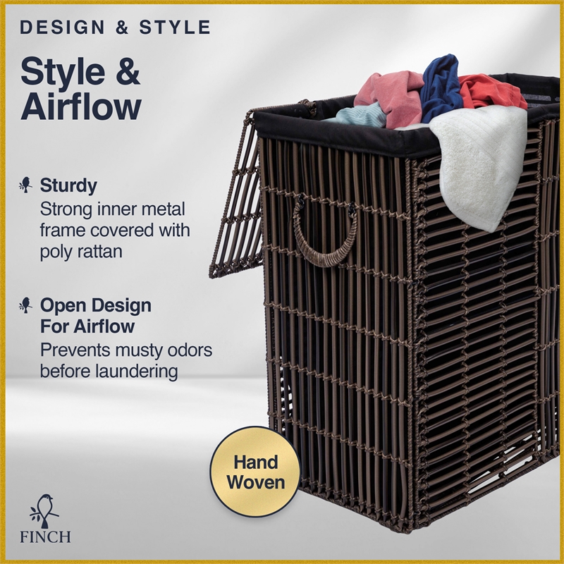Finch Double Sturdy Laundry Hamper with Lid & Handles Basket Dark Brown