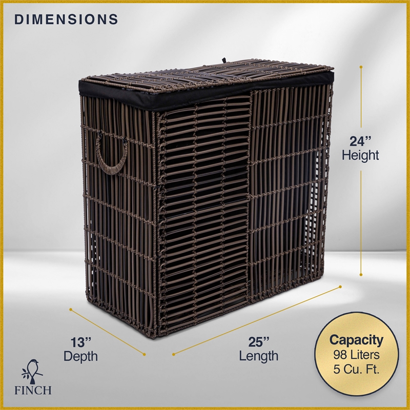 Finch Double Sturdy Laundry Hamper with Lid & Handles Basket Dark Brown