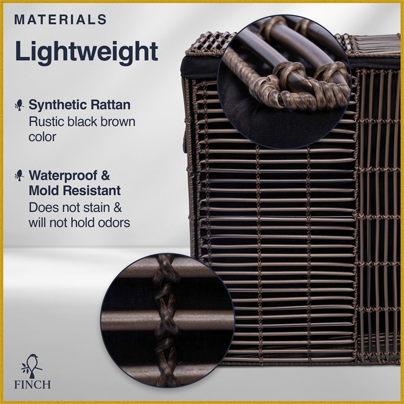Finch Double Sturdy Laundry Hamper with Lid & Handles Basket Dark Brown