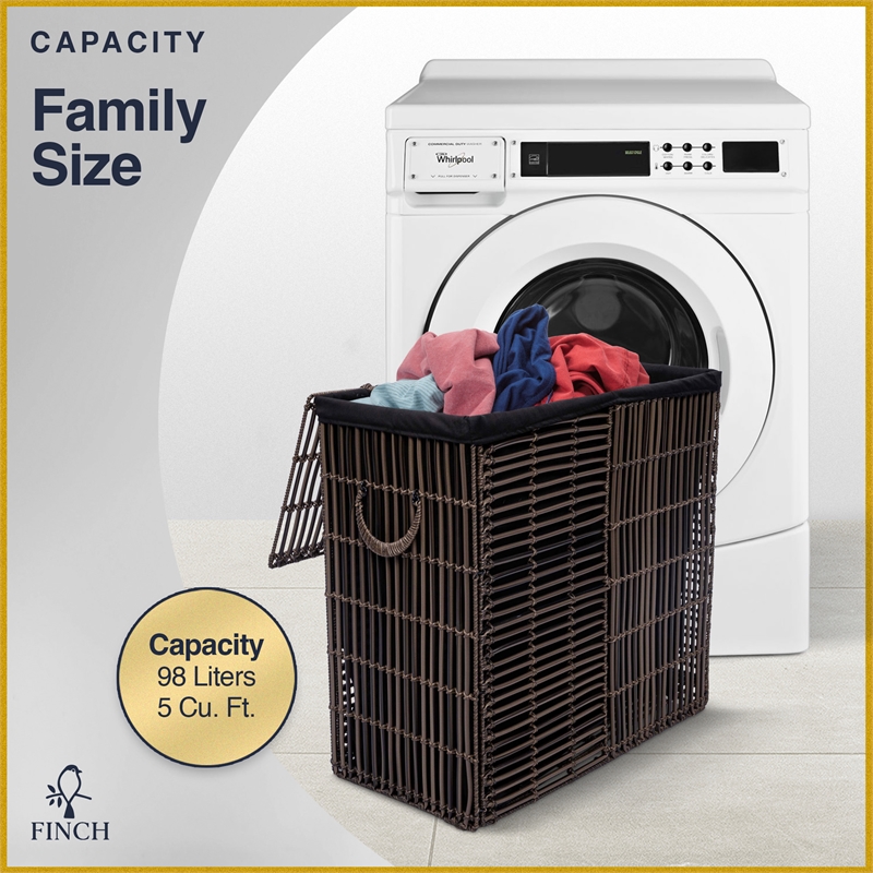 Finch Double Sturdy Laundry Hamper with Lid & Handles Basket Dark Brown