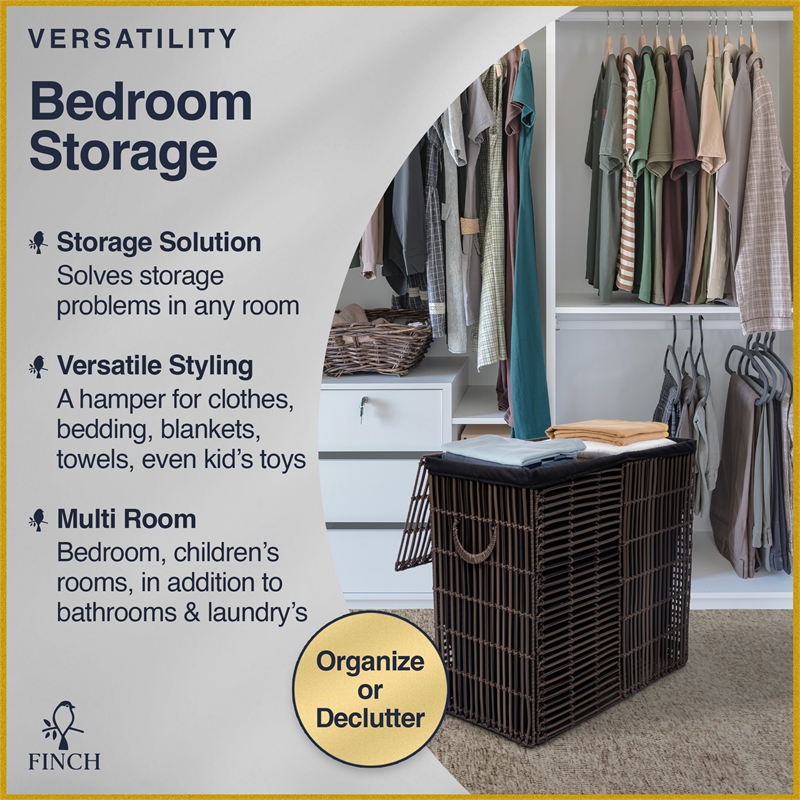 Finch Double Sturdy Laundry Hamper with Lid & Handles Basket Dark Brown