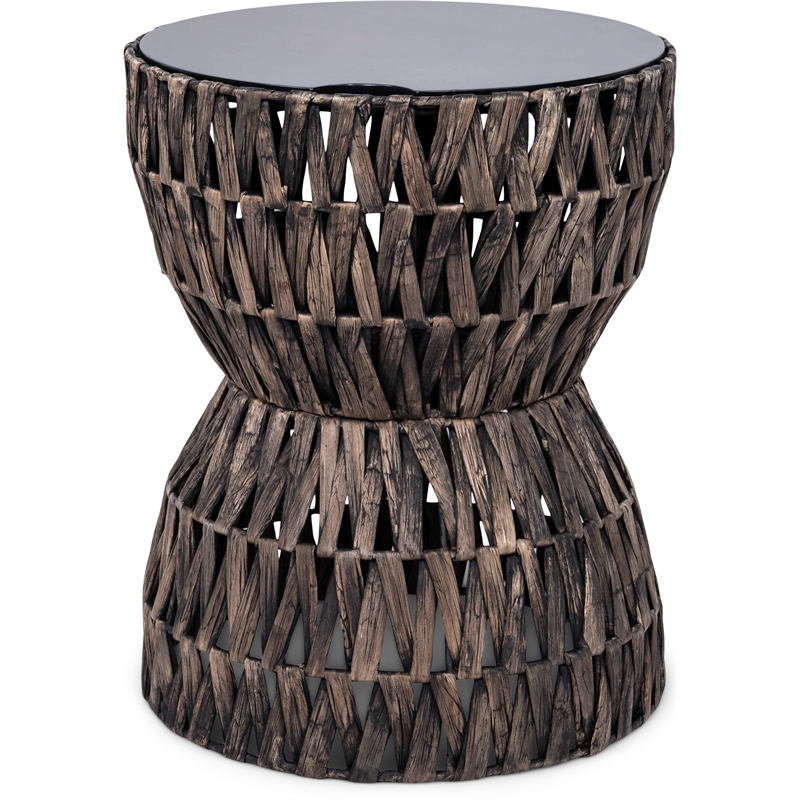 Finch Twysted Wicker Side Table with Removable Lid Hourglass Brown and Black