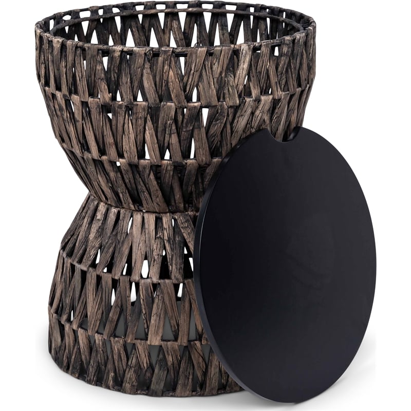 Finch Twysted Wicker Side Table with Removable Lid Hourglass Brown and Black