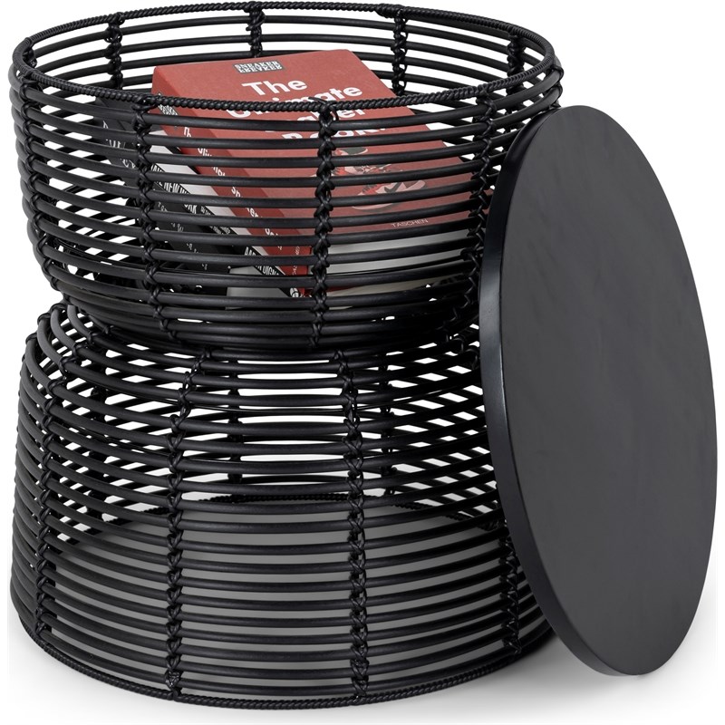 Finch Wyred Rattan Side Table with Removable Lid Hourglass Wicker Base Black