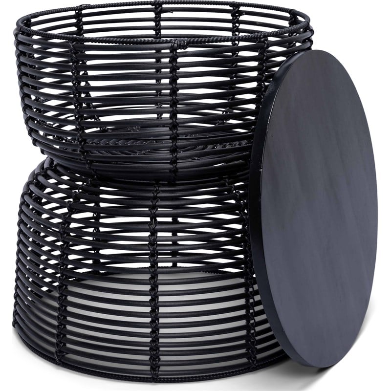 Finch Wyred Rattan Side Table with Removable Lid Hourglass Wicker Base Black
