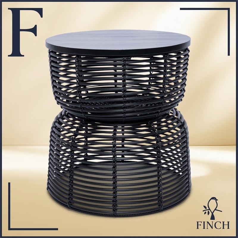Finch Wyred Rattan Side Table with Removable Lid Hourglass Wicker Base Black