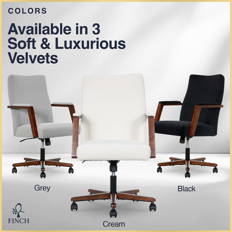 Finch Neo One Ergonomic Mid Back Office Chair in Soft Velvet Upholstery Cream