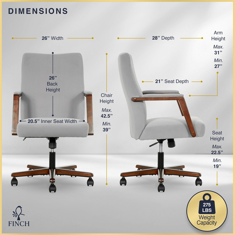 Finch Neo One Ergonomic Mid Back Office Chair in Soft Velvet Upholstery Gray
