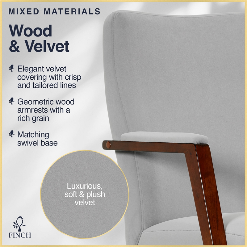 Finch Neo One Ergonomic Mid Back Office Chair in Soft Velvet Upholstery Gray