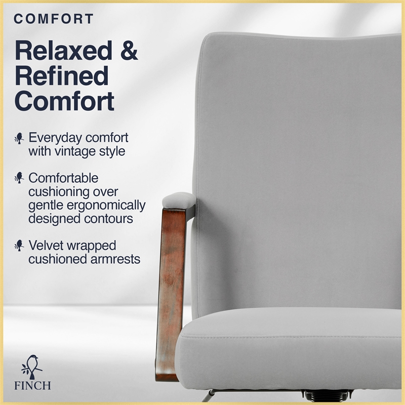 Finch Neo One Ergonomic Mid Back Office Chair in Soft Velvet Upholstery Gray