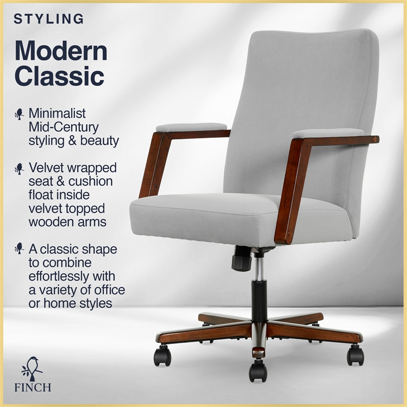 Finch Neo One Ergonomic Mid Back Office Chair in Soft Velvet Upholstery Gray