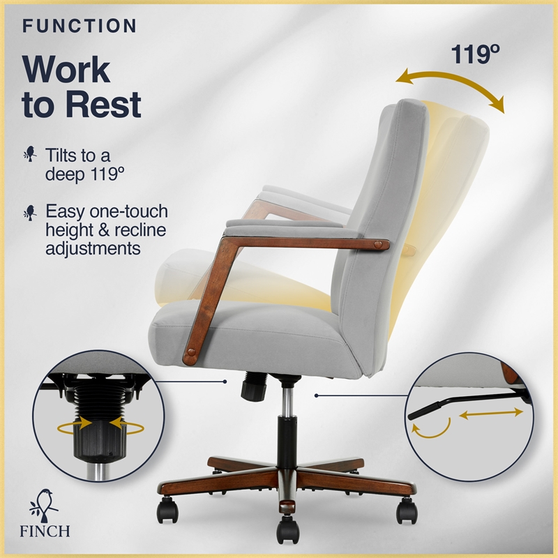 Finch Neo One Ergonomic Mid Back Office Chair in Soft Velvet Upholstery Gray