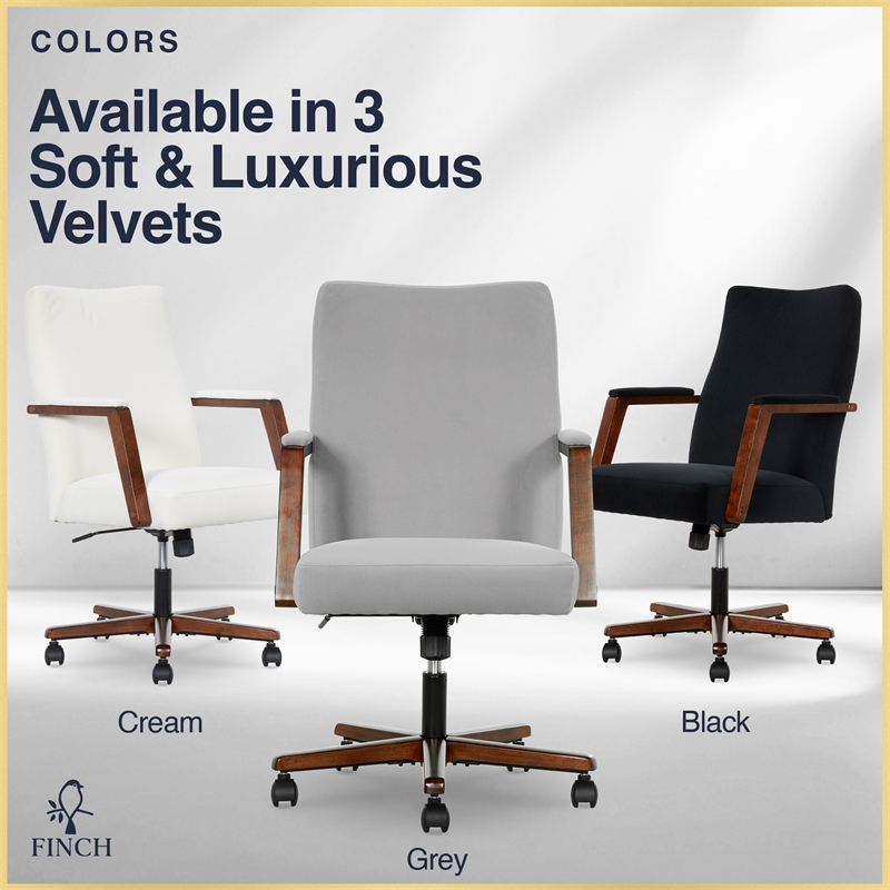 Finch Neo One Ergonomic Mid Back Office Chair in Soft Velvet Upholstery Gray