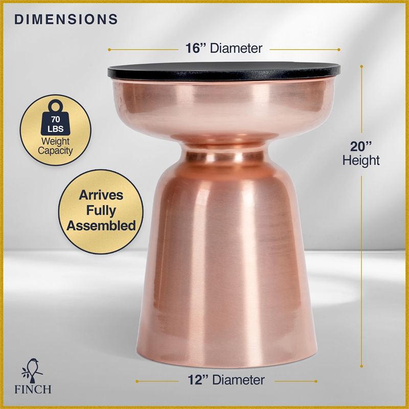 Finch Adler Metal Accent Side Table 16 Hourglass Shape Polished Black Rose Gold