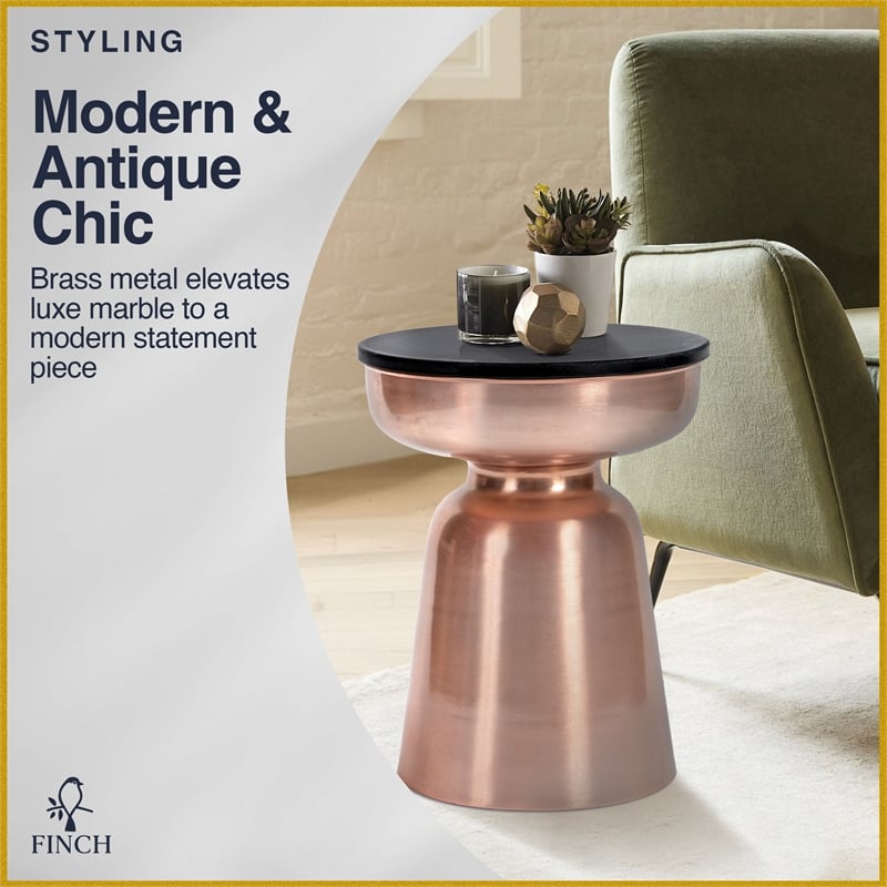 Finch Adler Metal Accent Side Table 16 Hourglass Shape Polished Black Rose Gold
