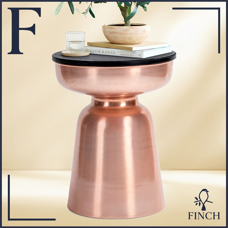 Finch Adler Metal Accent Side Table 16 Hourglass Shape Polished Black Rose Gold