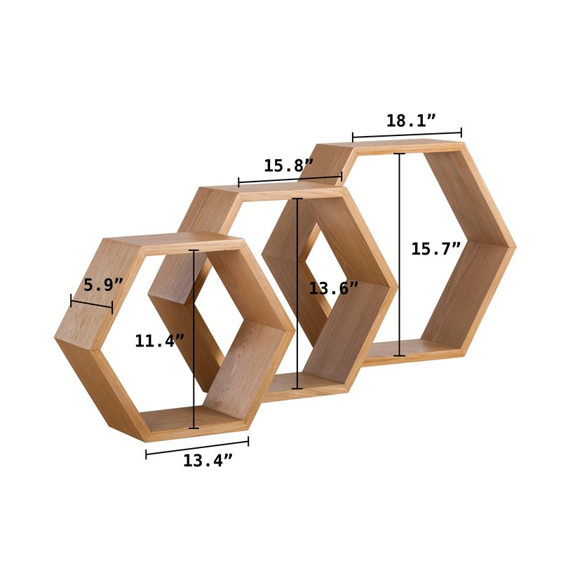 Universal Expert Abacus Hexagon Shelves Set Of 3 Modern Oak