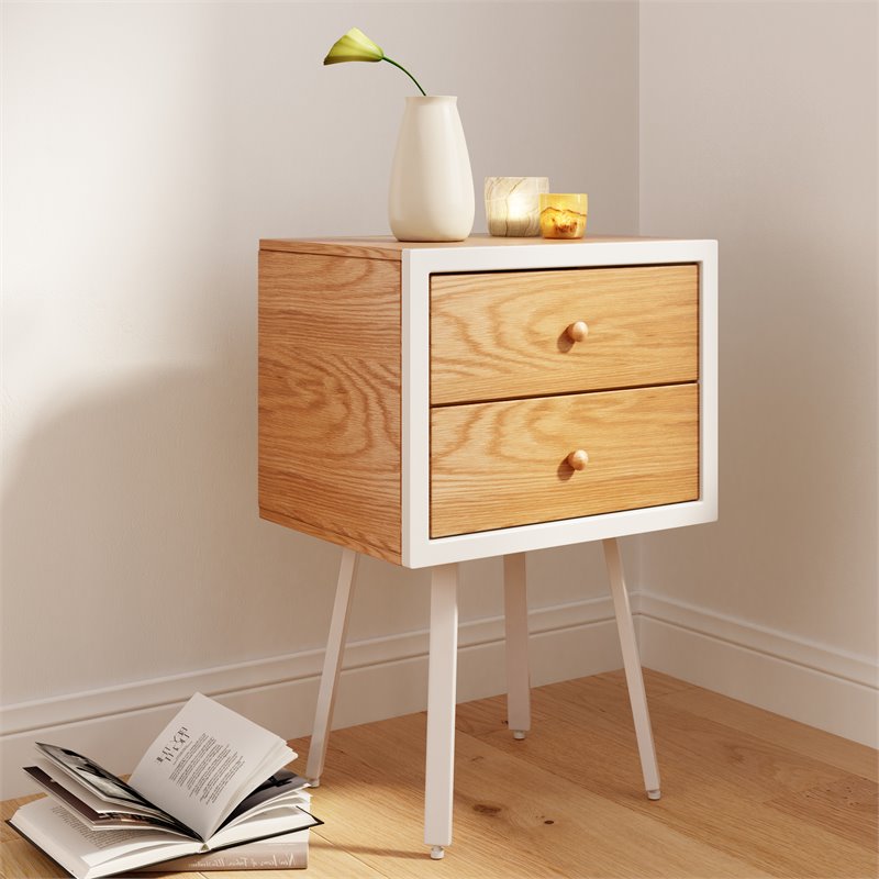 Universal Expert Abacus 2 Drawer Side Table Modern Oak and White