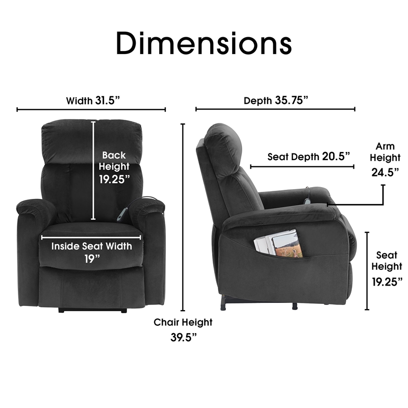 ClickDecor Samson Power Lift Recliner Chair Dark Gray
