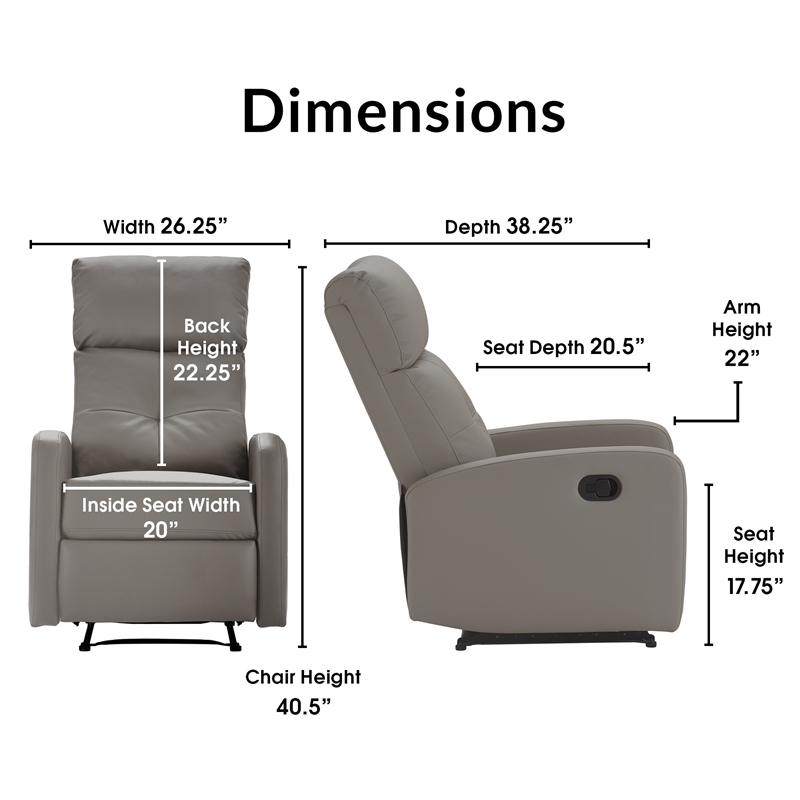 ClickDecor Henderson Leather Recliner Chair Gray
