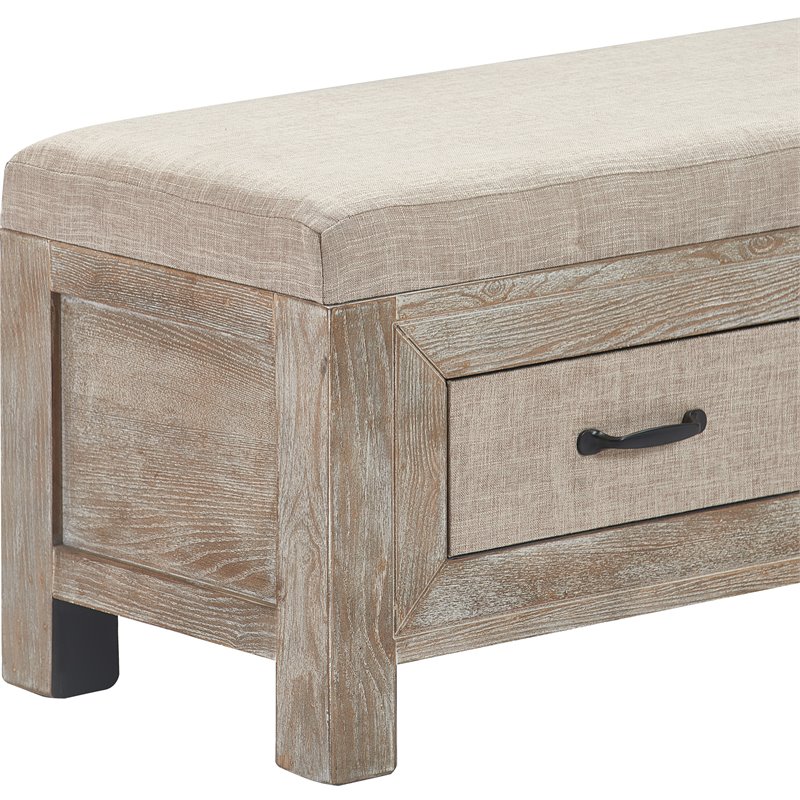 ClickDecor Cottage Upholstered Storage Bench Weathered Ash