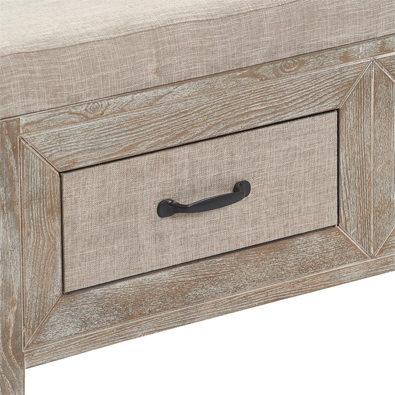 ClickDecor Cottage Upholstered Storage Bench Weathered Ash