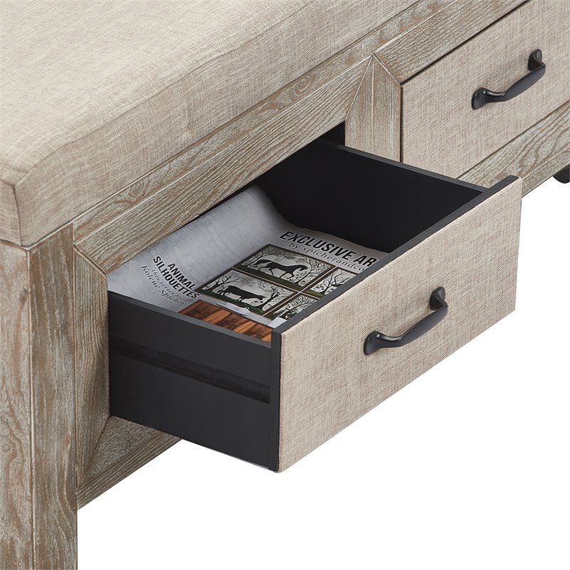 ClickDecor Cottage Upholstered Storage Bench Weathered Ash