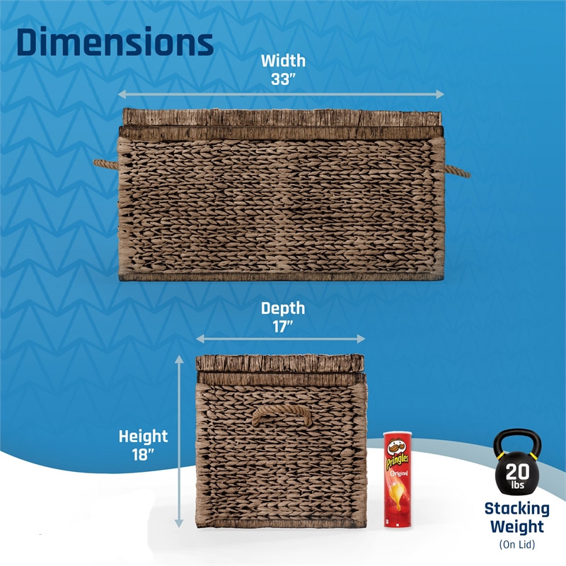 Click365 Storage Trunk Farmhouse Style Large Deep Woven Black Washed Wicker