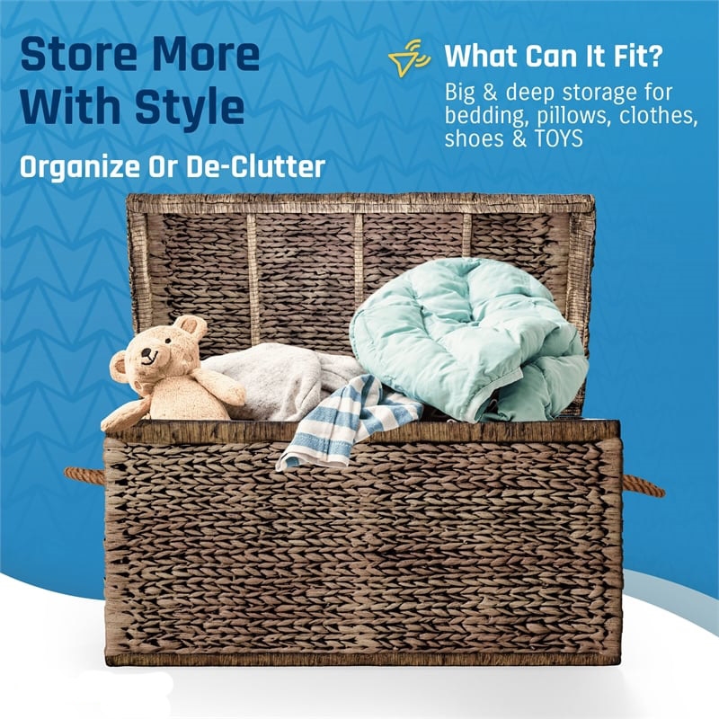 Click365 Storage Trunk Farmhouse Style Large Deep Woven Black Washed Wicker