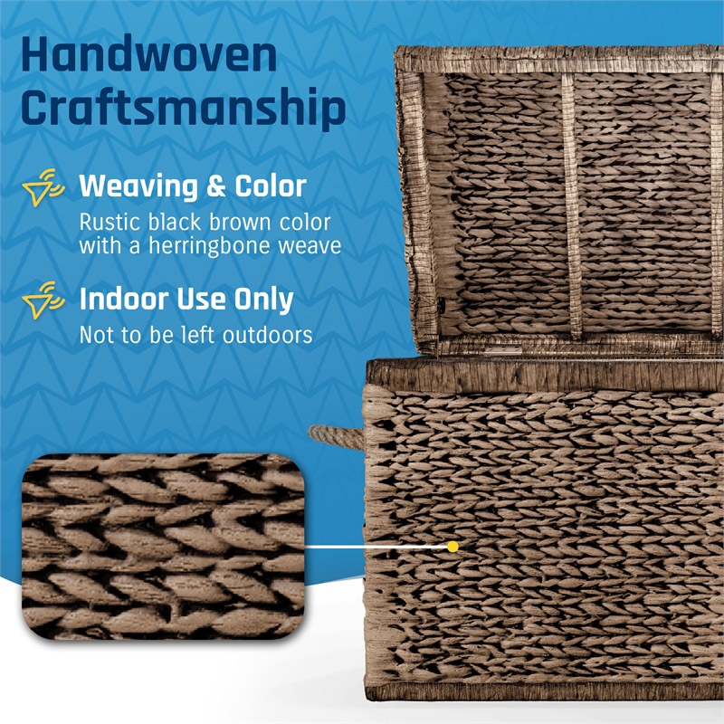 Click365 Storage Trunk Farmhouse Style Large Deep Woven Black Washed Wicker