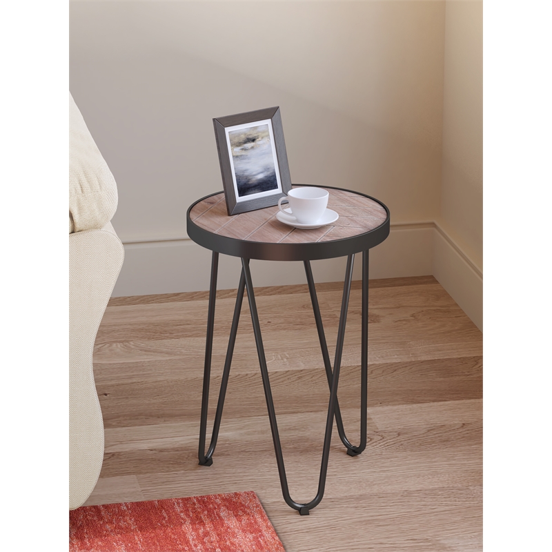 ClickDecor Farmhouse Side Table Wood and Black Metal