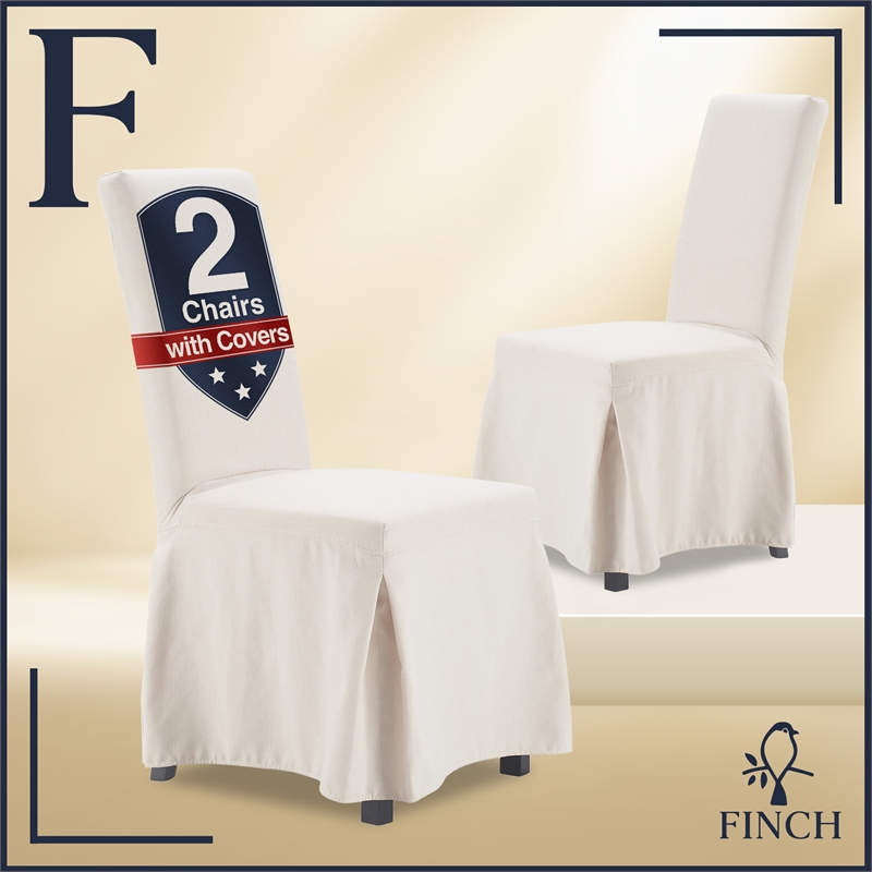 Finch Hayes Parsons Dining Chairs with Removable Slipcover Set of 2 Ivory White