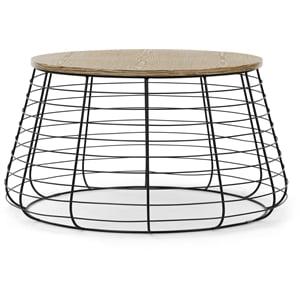 ClickDecor Morris Metal and Wood Top Round Coffee Table in Black