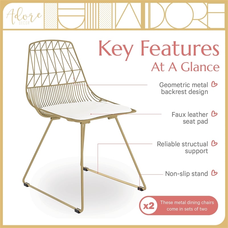 Adore Decor Vivi Dining Chair Set of 2 Gold