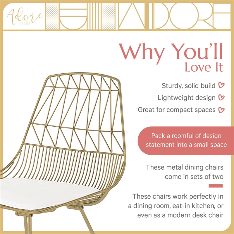 Adore Decor Vivi Dining Chair Set of 2 Gold