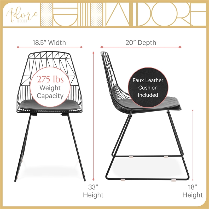 Adore Decor Vivi Metal Dining Side Chair in Noir Black (Set of 2)
