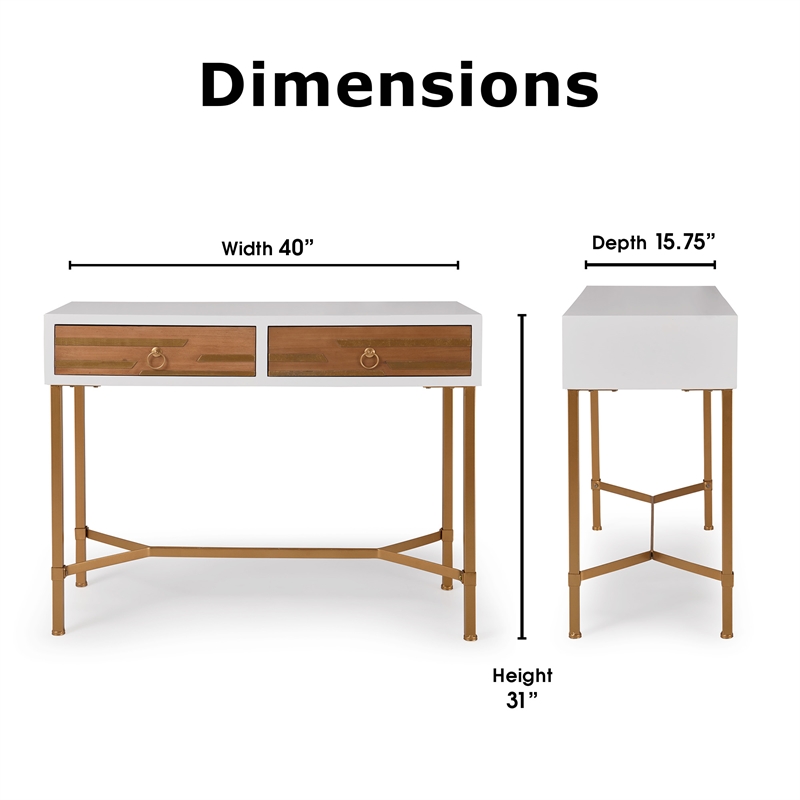 Adore Decor Jupiter Modern 2-Drawer Wood Desk Console Table in White